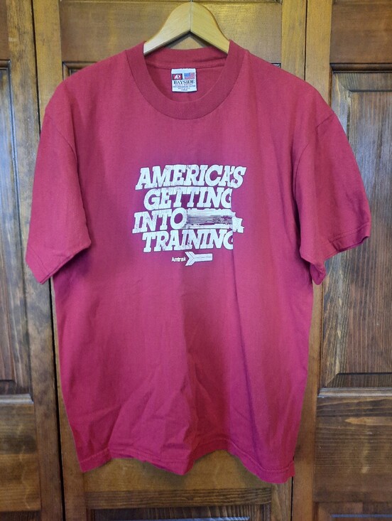 Vintage Bayside Amtrak Train 100% Cotton Maroon Graphic T-shirt Size Large